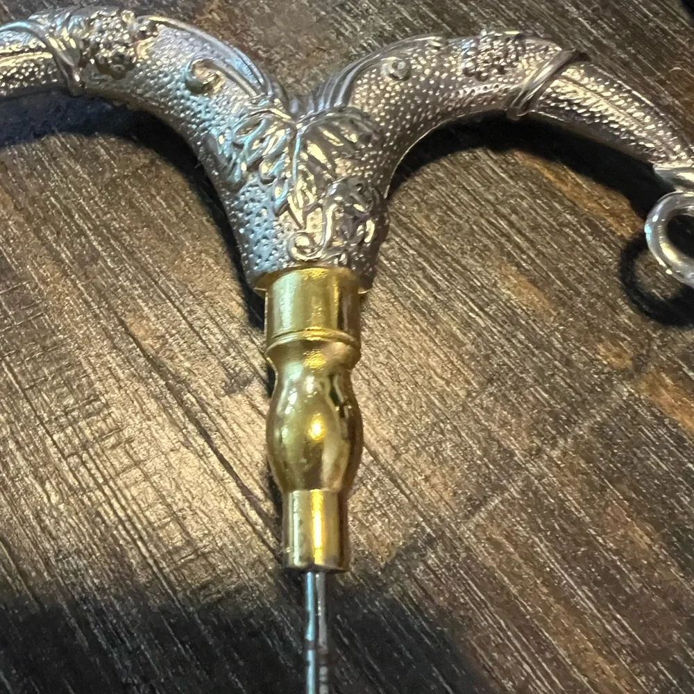 Vintage Bullhead Silver and Gold Corkscrew in Wooden Display